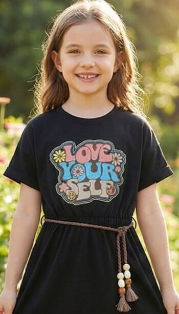 Boho T-Shirt Dress in Black