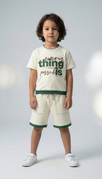 Natural Cream Graphic T-Shirt & Shorts Co-ord Set for Kids