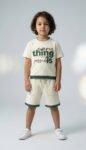 Natural Cream Graphic T-Shirt & Shorts Co-ord Set for Kids