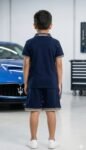 Navy Colour Polo T-Shirt & Shorts Front